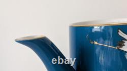 Vintage tea or coffee set in teal blue with cranes design Made in China