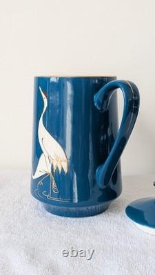 Vintage tea or coffee set in teal blue with cranes design Made in China
