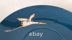 Vintage tea or coffee set in teal blue with cranes design Made in China