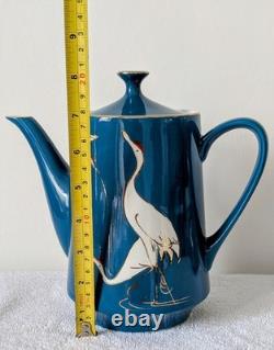 Vintage tea or coffee set in teal blue with cranes design Made in China