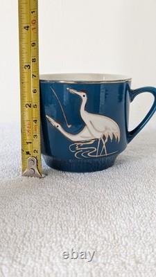 Vintage tea or coffee set in teal blue with cranes design Made in China