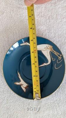 Vintage tea or coffee set in teal blue with cranes design Made in China