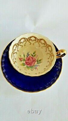 Vt Aynsley 770 Tea Set Cobal Blue And Gold Central Cabbage Rose Made In England