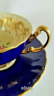 Vt Aynsley 770 Tea Set Cobal Blue And Gold Central Cabbage Rose Made In England