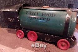 Vtg 1920s Tin Large Toy Floor Train Set Advertising Limited Brand Coffee Tin