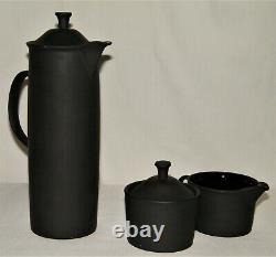Vtg 1960's WEDGWOOD BASALT BLACK MINKIN COFFEE POTSUGARCREAMER SET 5Pc All EX