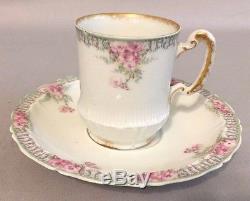 Vtg. 9-Piece Haviland Limoges France Tea / Coffee Set with Gold Trim Pink Flowers