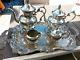 Vtg, Birmingham Co Silver On Copper Tea & Coffee Set Withcreamer, Sugar Bowl & Tray