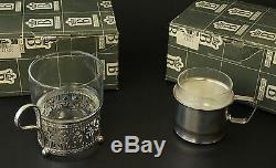 Vtg Boxed 2 Sets Tea Coffee Glasses Silver-plt Holders Sheffield Porciani Italy