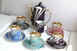 Vtg Cmielow Krokus Porcelain Tea Coffee Pot Set Teapot Cup Poland MCM Pottery