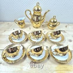 Vtg. Coffee Set Tea Service 24k Gold With Rose Floral BAVARIA Schumann Arzbach