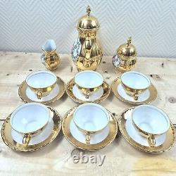 Vtg. Coffee Set Tea Service 24k Gold With Rose Floral BAVARIA Schumann Arzbach