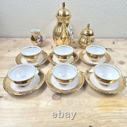 Vtg. Coffee Set Tea Service 24k Gold With Rose Floral BAVARIA Schumann Arzbach