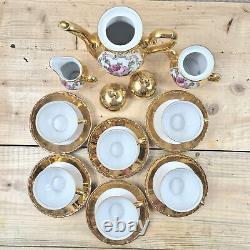 Vtg. Coffee Set Tea Service 24k Gold With Rose Floral BAVARIA Schumann Arzbach