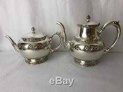 Vtg GORHAM Daffodil Silver Coffee Tea Set 5pc Creamer Sugar Waste Bowl Victorian