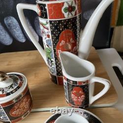 Vtg Japanese Porcelain Arita Imari Ware Peacock Teapot/ Sugar/ Creamer Set /of 9