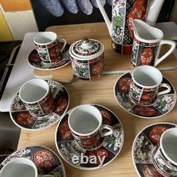 Vtg Japanese Porcelain Arita Imari Ware Peacock Teapot/ Sugar/ Creamer Set /of 9