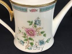 Vtg Lenox Morning Blossom Coffee, Tea Pot Cream & Sugar Set Gold Trim Rare
