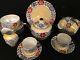 Vtg Made In Czechoslovakia Coffee/tea Set With Hand Painted Flowers & Iridescent