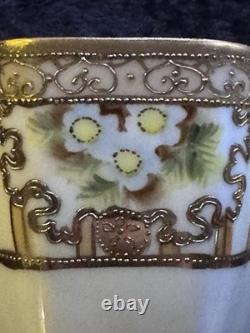 Vtg Noritake Gold Moriage Coffee/Chocolate Pot Demitasse Set 4 Cups & 5 Saucers