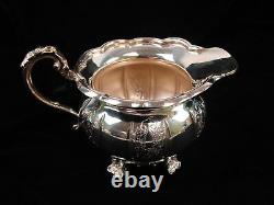 Vtg Poston Hand Chased Tea Set Coffee Creamer Candlestick Tray Silver On Copper