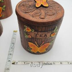 Vtg Set Of 4 Treasure Craft Ceramic Butterflies Flour Tea Coffee Canisters