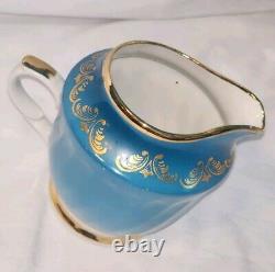 Vtg Soviet USSR Latvia Riga Porcelain Teal Gold Demitasse Tea Coffee Set 15 Pc