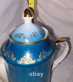 Vtg Soviet USSR Latvia Riga Porcelain Teal Gold Demitasse Tea Coffee Set 15 Pc