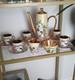 Vtg Tuscan Fine English Bone China Coffee Set 5 Cups Saucers Floral Gold 1940-50