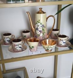 Vtg Tuscan Fine English Bone China Coffee Set 5 Cups Saucers Floral Gold 1940-50