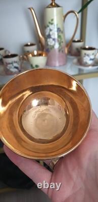 Vtg Tuscan Fine English Bone China Coffee Set 5 Cups Saucers Floral Gold 1940-50
