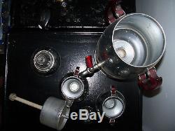 Vtg UNITED Coffee Maker Perculator Set Creamer+Sugar Bowl Red Bakelite Lucite