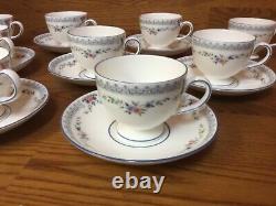 Wedgewood Rosedale China (R4665) Footed Cups & Saucers (7 Sets) Excellent
