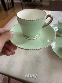 Wedgwood Art Dexo Vintage Mint Green Beaded Espresso Cup and Saucer Set Of 6