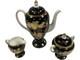 Wedgwood Black And Gold Coffee Set Vintage Pot Sugar Bowl And Creamer (ggr)