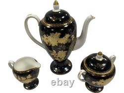 Wedgwood Black And Gold Coffee Set Vintage Pot Sugar Bowl And Creamer (GGR)