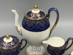Wedgwood England Vintage Powder Blue & Gold Scrolls Stunning 15 piece Coffee Set