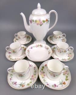 Wedgwood Mirabelle Coffee Set 6 Cups/Cans, Coffee Pot, Bowl. Vintage Bone china