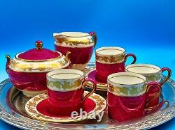 Wedgwood Whitehall Ruby Powder Vintage Porcelain Espresso Coffee Set 10 Pieces