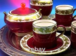 Wedgwood Whitehall Ruby Powder Vintage Porcelain Espresso Coffee Set 10 Pieces