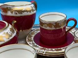 Wedgwood Whitehall Ruby Powder Vintage Porcelain Espresso Coffee Set 10 Pieces