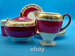 Wedgwood Whitehall Ruby Powder Vintage Porcelain Espresso Coffee Set 10 Pieces