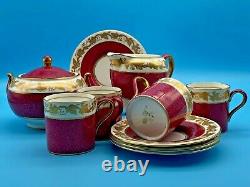 Wedgwood Whitehall Ruby Powder Vintage Porcelain Espresso Coffee Set 10 Pieces