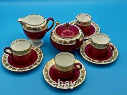 Wedgwood Whitehall Ruby Powder Vintage Porcelain Espresso Coffee Set 10 Pieces