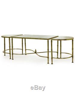 White Marble and Gold Leaf Coffee and Side Tables Set modern vintage traditional