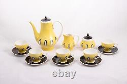 Yellow & brown zig-drops Vintage 5 person Kahla porcelain coffee set Retro