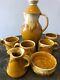Youghal Studio Pottery, Handmade Beautiful Tea Set Brown/yellow Dripware 1970's