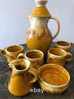 Youghal Studio Pottery, handmade beautiful Tea Set Brown/Yellow Dripware 1970's