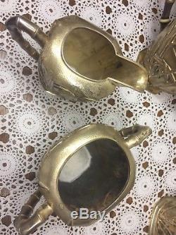 Yuchang Sterling Teapot Coffee Pot Cream & Sugar Bamboo Vintage Silver Set