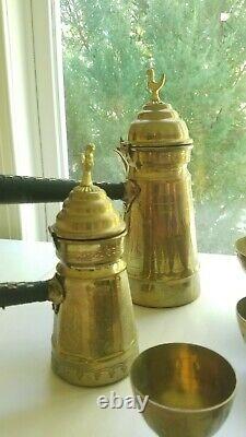 12 Pc Vintage Brass Turkish Tea Cafe Pot Set Islamic Arabic Turkish Set